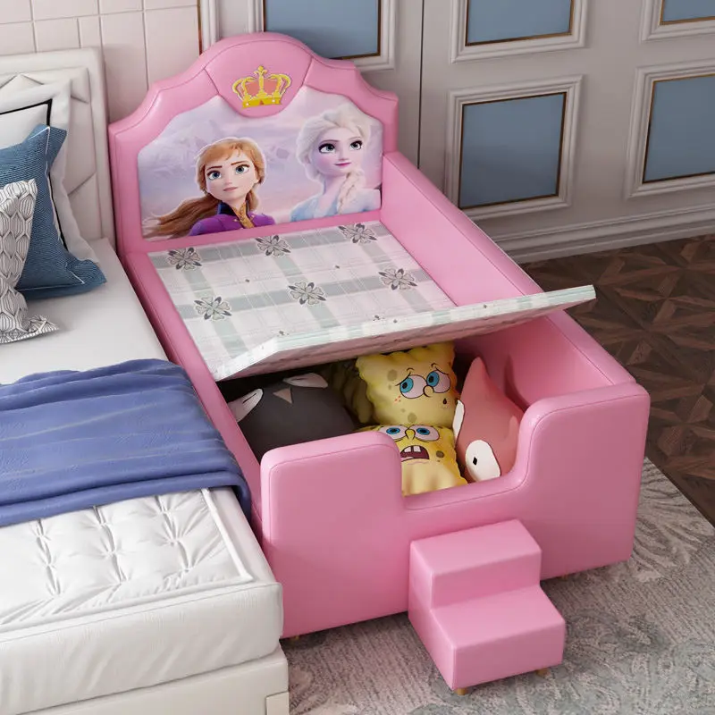 Baby Design Solid Wood Bed with Safety Guardrail Stitching Combination Leather Bed Small Bumper Baby Cot Bed — image 3