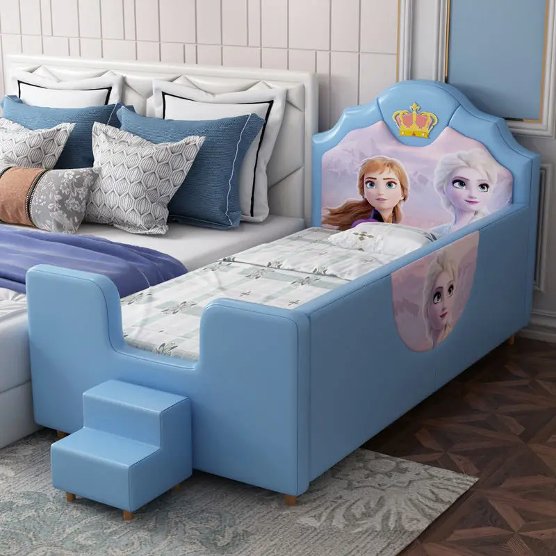 Baby Design Solid Wood Bed with Safety Guardrail Stitching Combination Leather Bed Small Bumper Baby Cot Bed — image 4