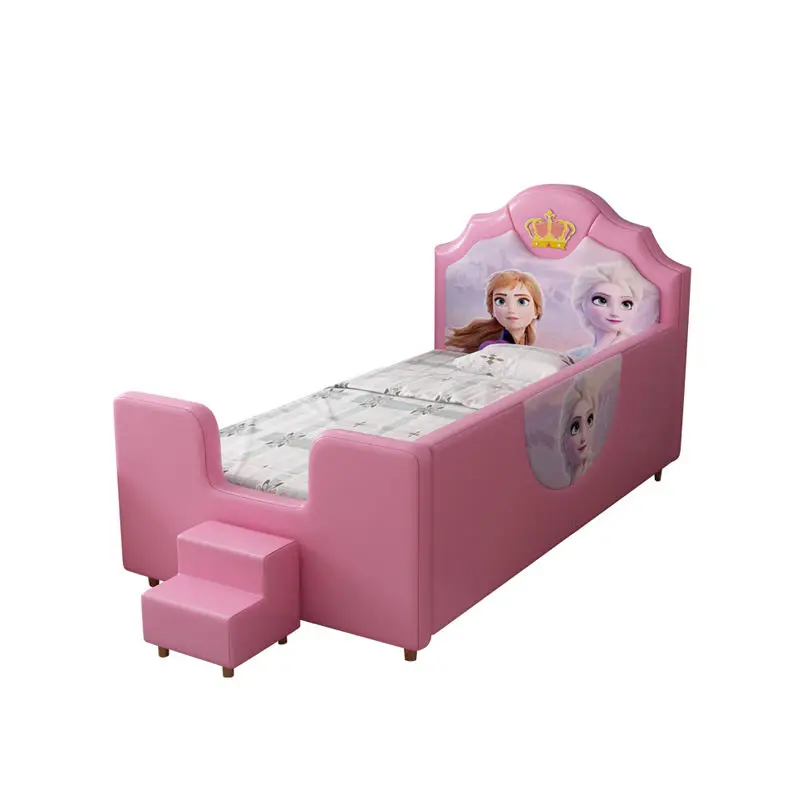 Baby Design Solid Wood Bed with Safety Guardrail Stitching Combination Leather Bed Small Bumper Baby Cot Bed — image 5