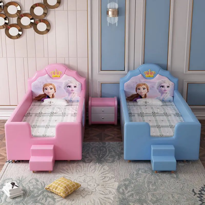 Baby Design Solid Wood Bed with Safety Guardrail Stitching Combination Leather Bed Small Bumper Baby Cot Bed — image 6