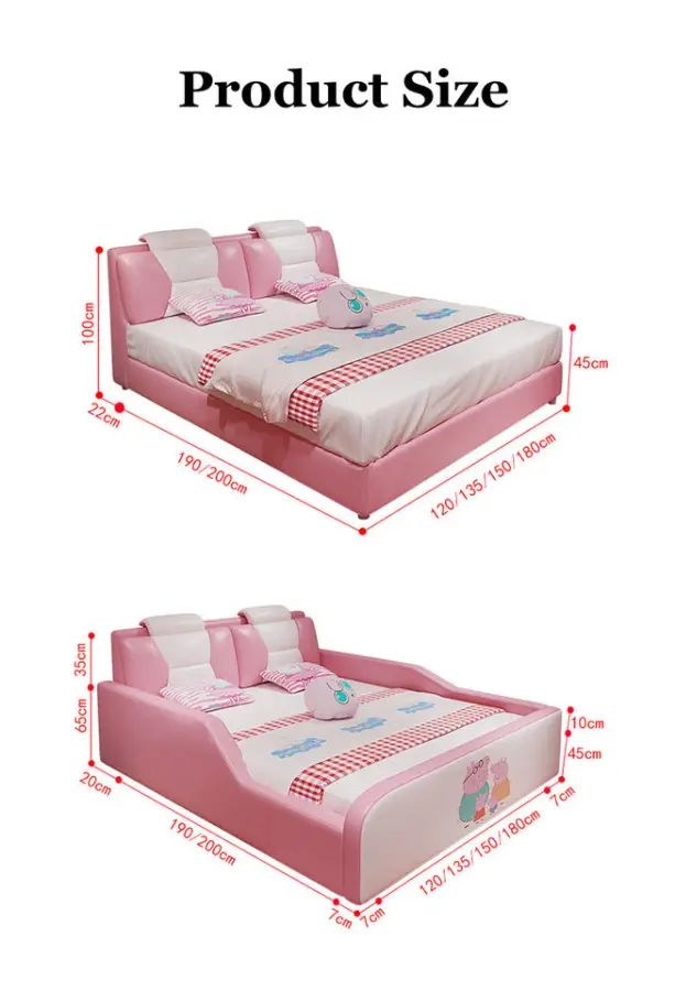 Modern Cartoon pink Girl Princess Children Bed with Storage Wood Soft Leather Double Bed for Kids Bed Furniture — image 7