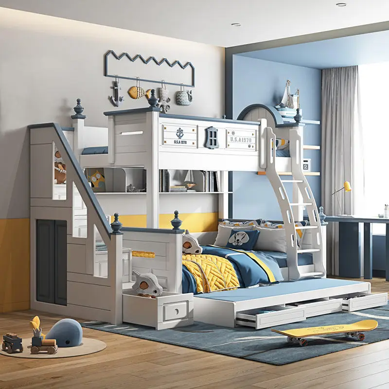 Luxury Wooden Children Bedroom Double Loft Bed Boys Bunk Bed Kids — image 3