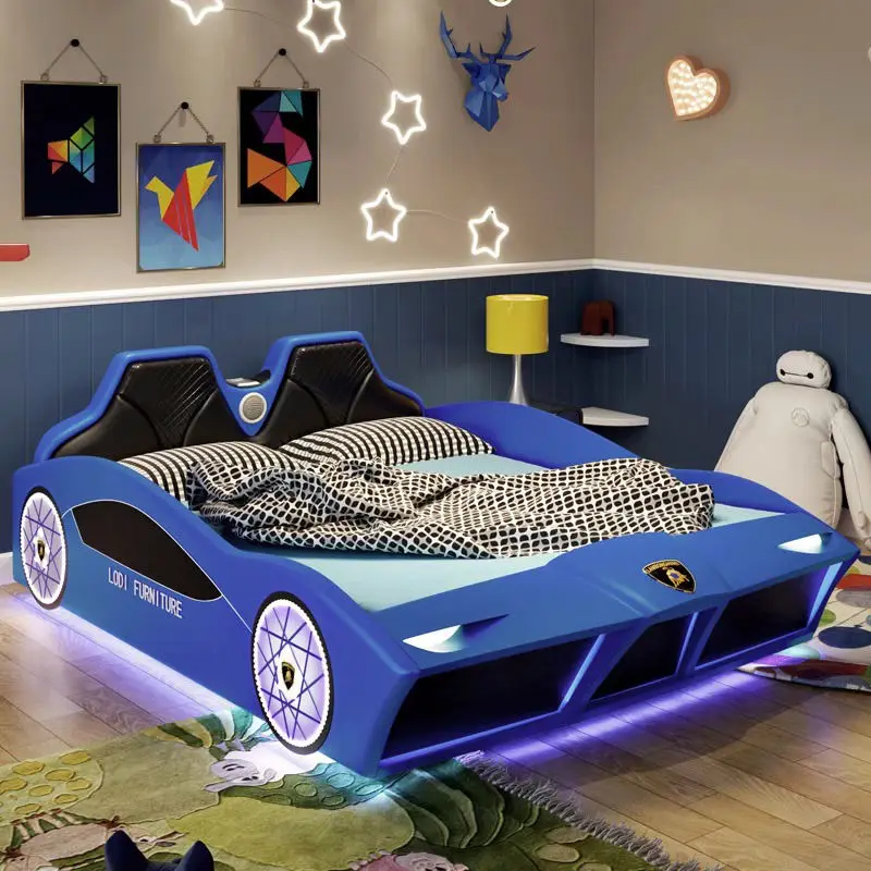 Modern Children Kids' Beds Car Race Bed Boy Wooden Bedroom Furniture — image 2