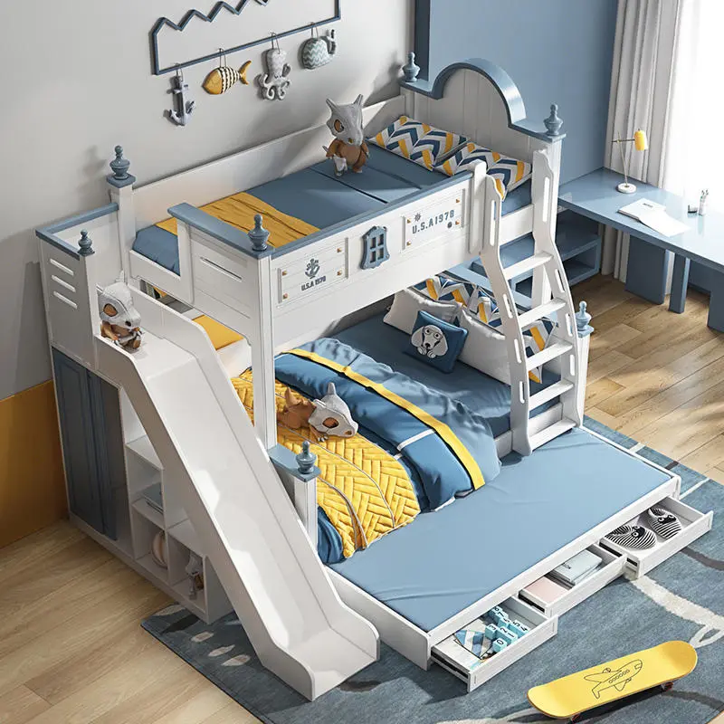Luxury Wooden Children Bedroom Double Loft Bed Boys Bunk Bed Kids — image 4