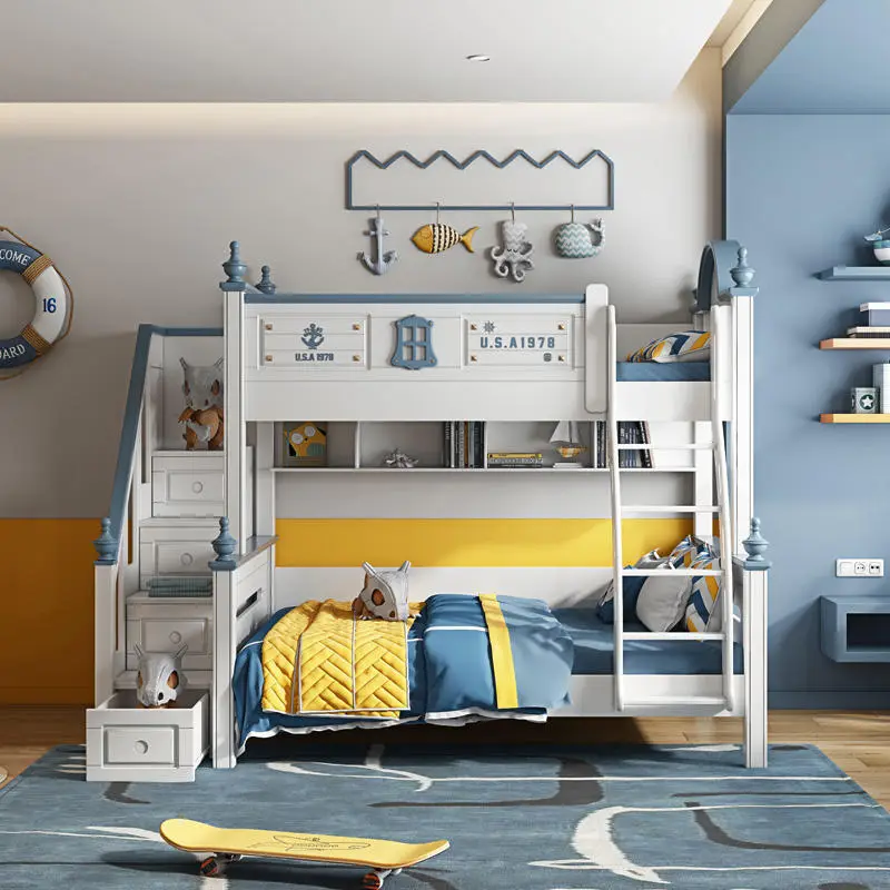 Luxury Wooden Children Bedroom Double Loft Bed Boys Bunk Bed Kids — image 5
