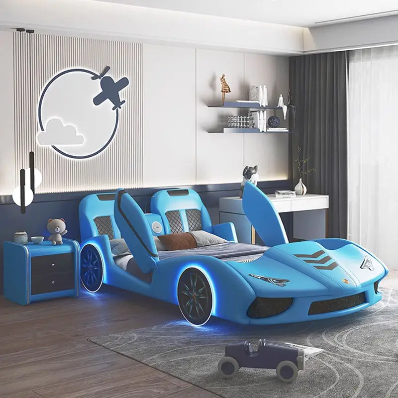Modern Kids' Beds Girl Full Queen Children Furniture Bedroom Sets Light With Music Wood Car Bed for Kids Boy — view 1