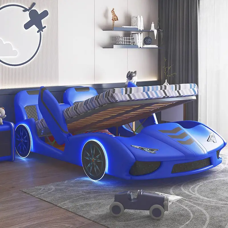 Modern Kids' Beds Girl Full Queen Children Furniture Bedroom Sets Light With Music Wood Car Bed for Kids Boy — image 3