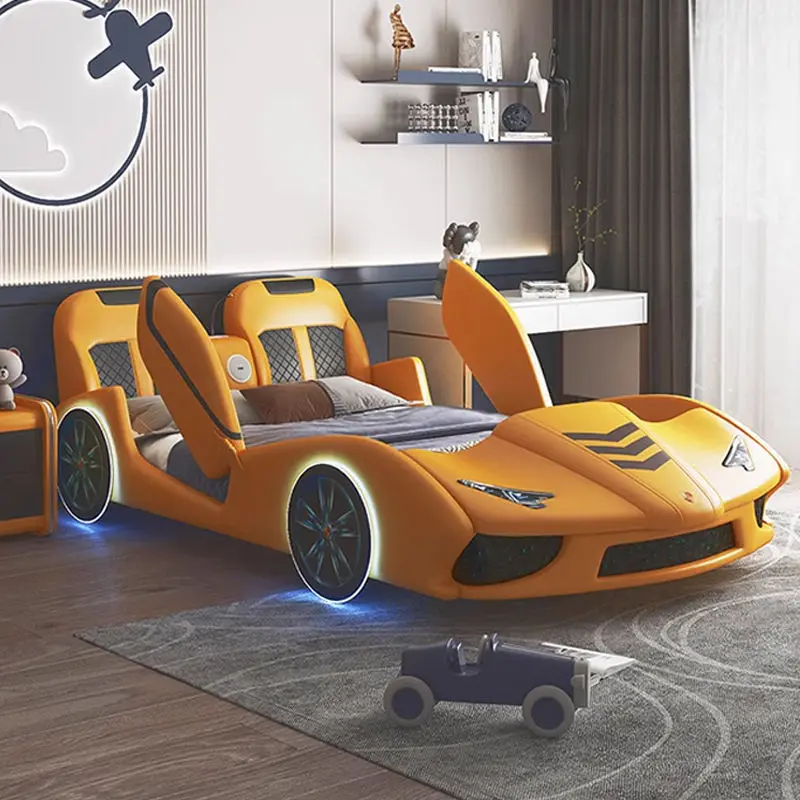 Modern Kids' Beds Girl Full Queen Children Furniture Bedroom Sets Light With Music Wood Car Bed for Kids Boy — image 4