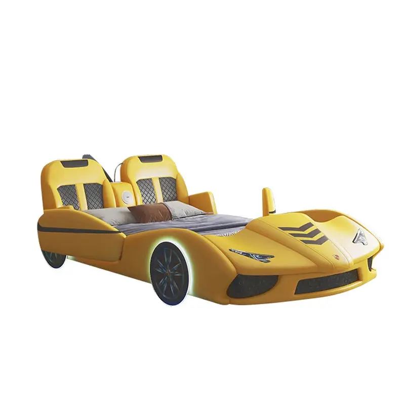 Modern Kids' Beds Girl Full Queen Children Furniture Bedroom Sets Light With Music Wood Car Bed for Kids Boy — image 5
