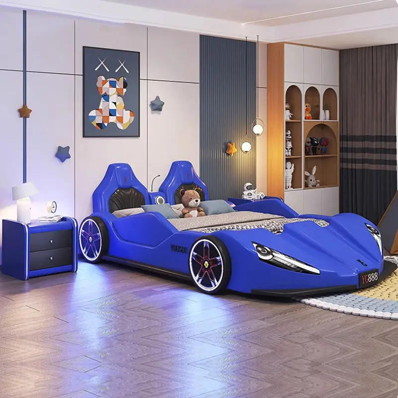 Luxury Kids Bedroom Furniture Children Kids Race Car Bed With Light and Music — image 4