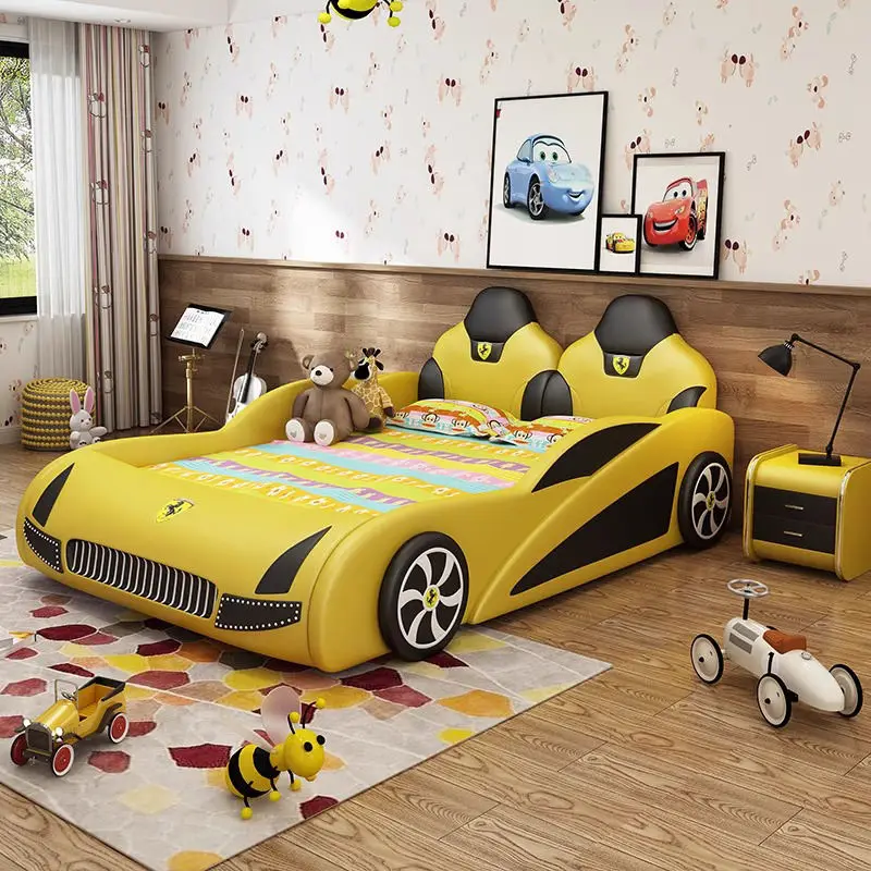 Modern Bedroom Furniture Wooden Frame Kids Bed Children Double Bed Kid Racing Car Bed — image 3
