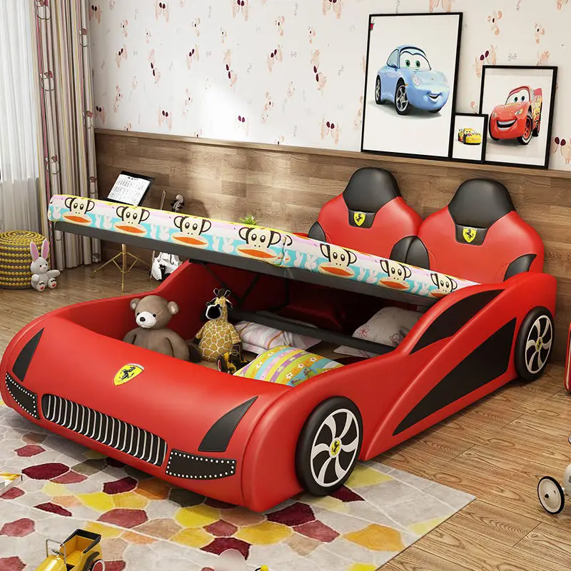 Modern Bedroom Furniture Wooden Frame Kids Bed Children Double Bed Kid Racing Car Bed — image 4