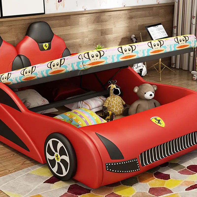 Modern Bedroom Furniture Wooden Frame Kids Bed Children Double Bed Kid Racing Car Bed — image 5