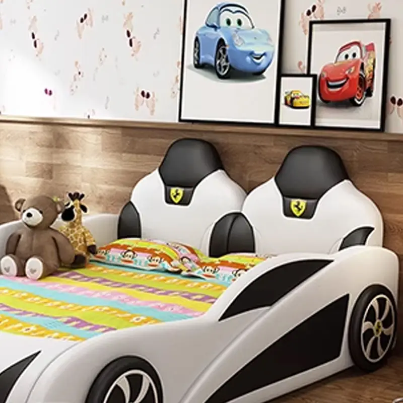 Modern Bedroom Furniture Wooden Frame Kids Bed Children Double Bed Kid Racing Car Bed — image 7