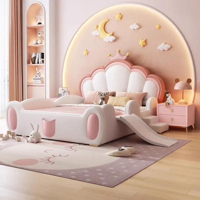 Pink Princess Kids Bedroom Furniture Girls Bed Children Wooden Single Double Kids Bed — view 1