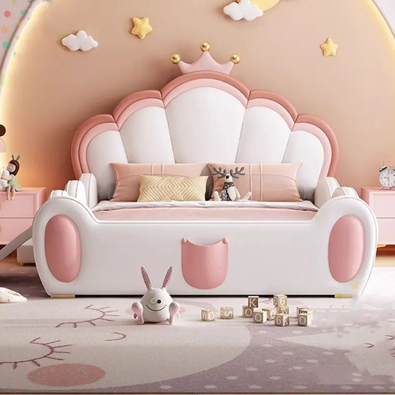 Pink Princess Kids Bedroom Furniture Girls Bed Children Wooden Single Double Kids Bed — image 3