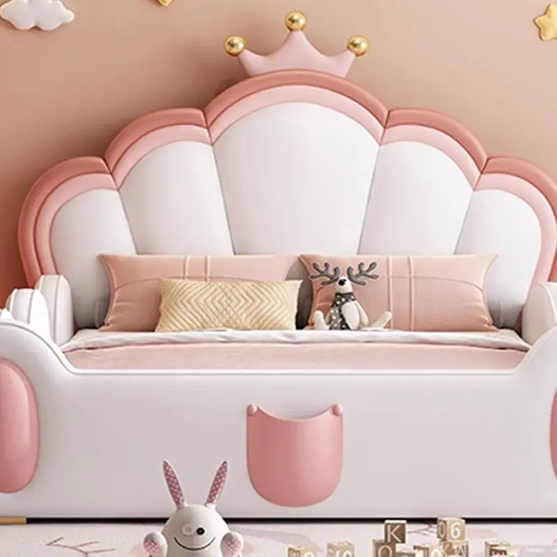 Pink Princess Kids Bedroom Furniture Girls Bed Children Wooden Single Double Kids Bed — image 4