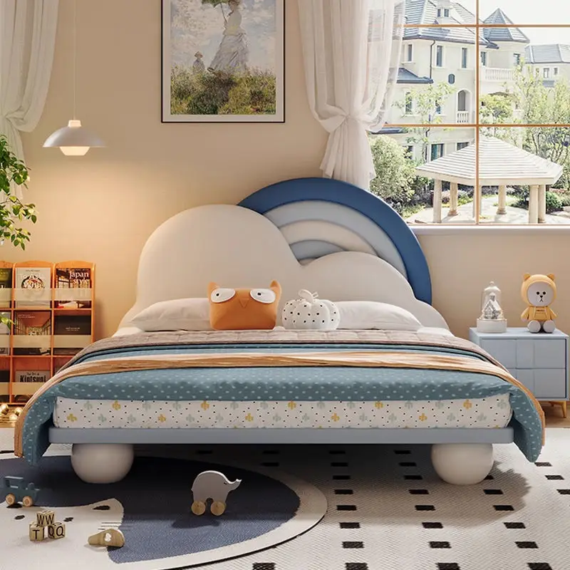 Luxury Kids Bed Room Furniture Boys Bedroom Design Children Bed Upholstered Leather Girls Beds — image 3
