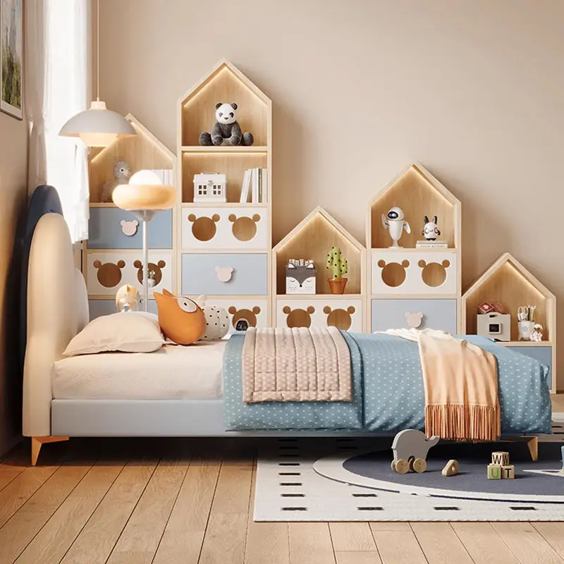 Luxury Kids Bed Room Furniture Boys Bedroom Design Children Bed Upholstered Leather Girls Beds — image 5
