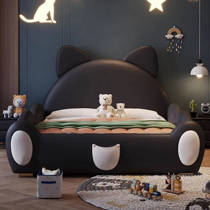 Hot Sale Double Size Children's Bedroom Furniture Leather Bed for Kids — image 3