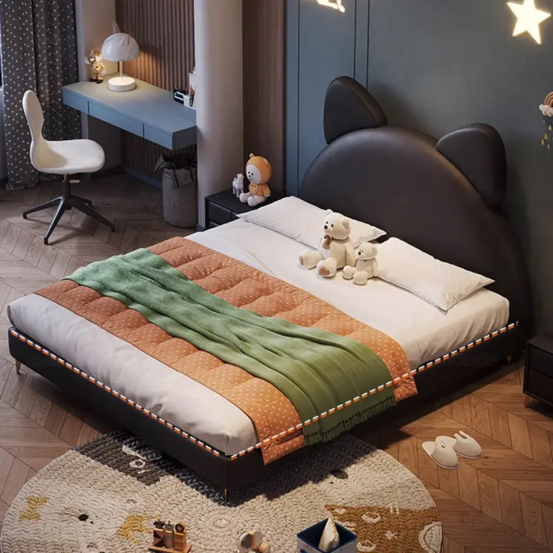 Hot Sale Double Size Children's Bedroom Furniture Leather Bed for Kids — image 4