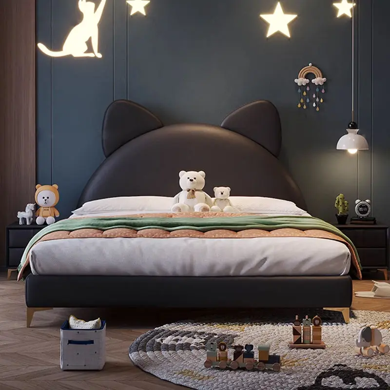 Hot Sale Double Size Children's Bedroom Furniture Leather Bed for Kids — image 5