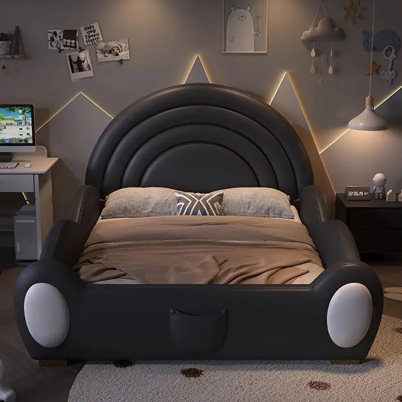 Modern Children Bedroom Furniture Bed Frame Black Leather Kids Bed — image 4