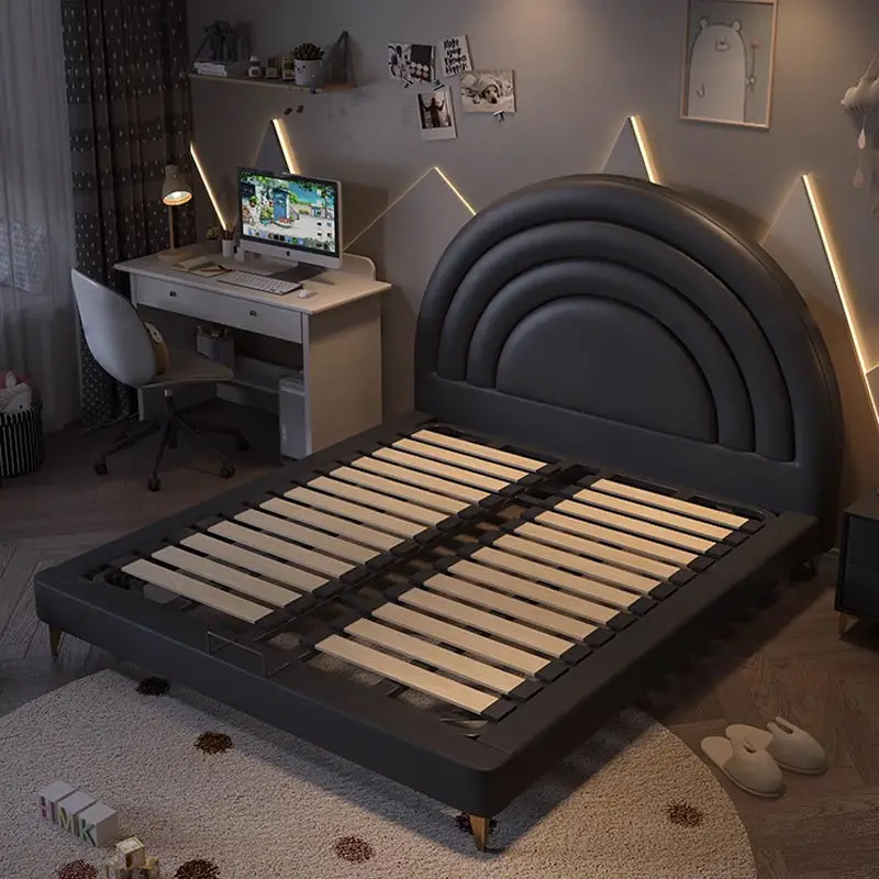 Modern Children Bedroom Furniture Bed Frame Black Leather Kids Bed — image 5