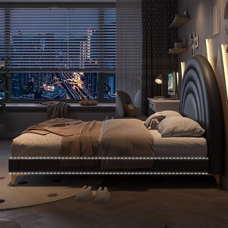 Modern Children Bedroom Furniture Bed Frame Black Leather Kids Bed — image 6