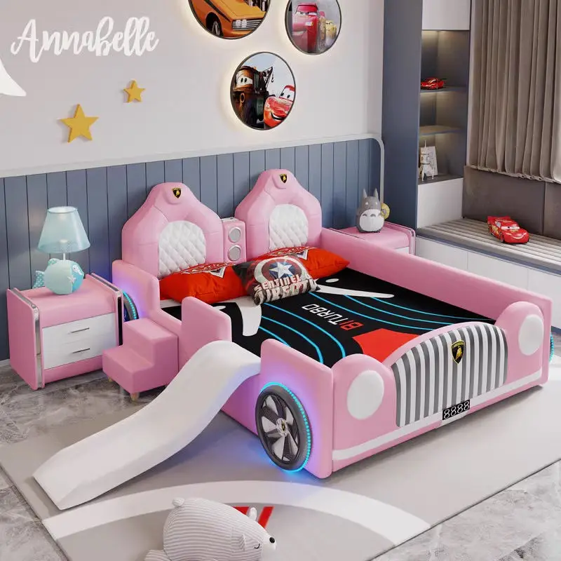Modern Kids' Beds Girl Queen Kids Bed Frame Children Furniture Bedroom Sets With Light Music Wooden Car Bed for Kids Boy — view 1