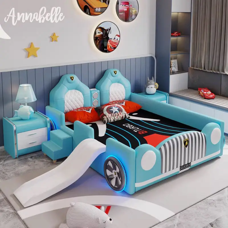 Modern Kids' Beds Girl Queen Kids Bed Frame Children Furniture Bedroom Sets With Light Music Wooden Car Bed for Kids Boy — image 2
