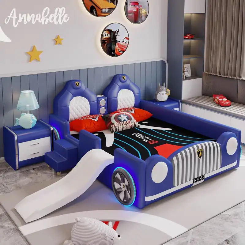 Modern Kids' Beds Girl Queen Kids Bed Frame Children Furniture Bedroom Sets With Light Music Wooden Car Bed for Kids Boy — image 4