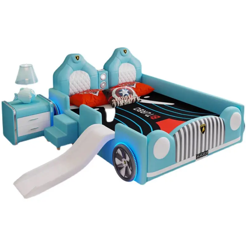 Modern Kids' Beds Girl Queen Kids Bed Frame Children Furniture Bedroom Sets With Light Music Wooden Car Bed for Kids Boy — image 5
