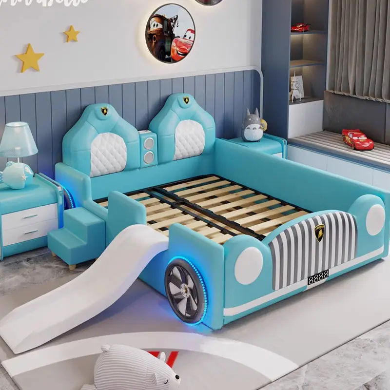 Modern Kids' Beds Girl Queen Kids Bed Frame Children Furniture Bedroom Sets With Light Music Wooden Car Bed for Kids Boy — image 6