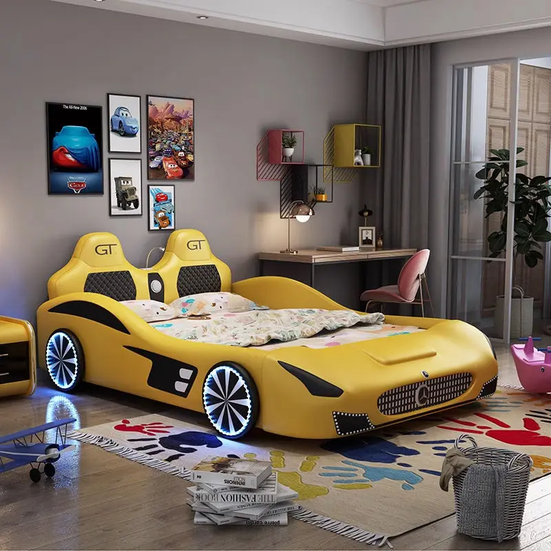 Home Bedroom Furniture Kids Race Car Children With Led Light and Music Kids Bed — view 1