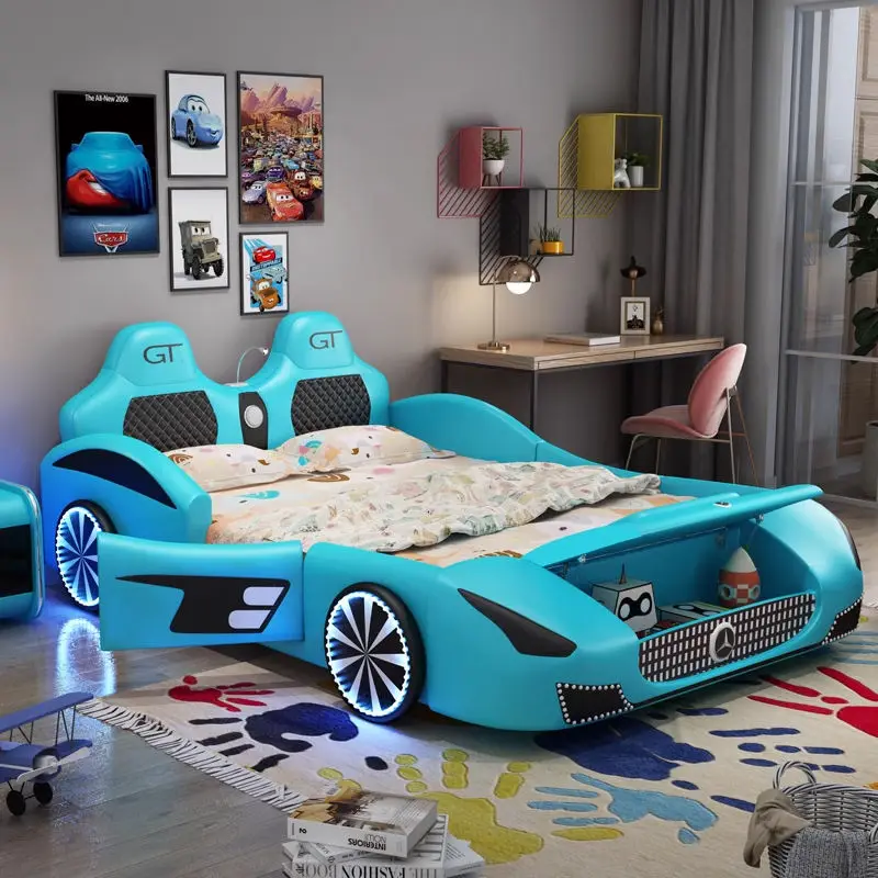 Home Bedroom Furniture Kids Race Car Children With Led Light and Music Kids Bed — image 2