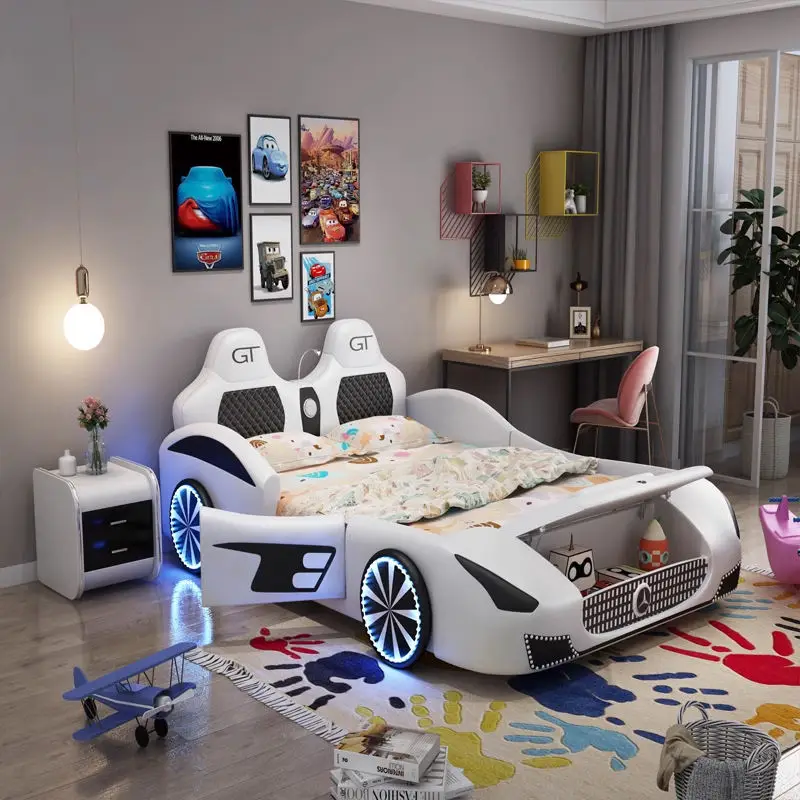 Home Bedroom Furniture Kids Race Car Children With Led Light and Music Kids Bed — image 3