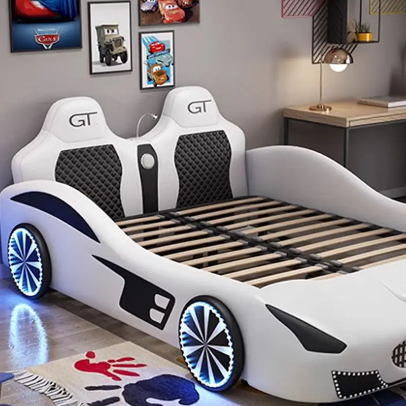 Home Bedroom Furniture Kids Race Car Children With Led Light and Music Kids Bed — image 4