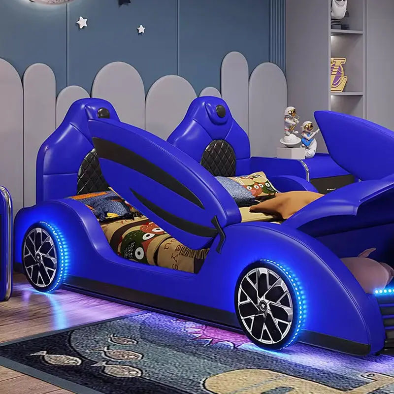 Wholesale High Quality Wooden Full Size Bedroom Furniture Children Race Car Bed With Music for Boy Kids Beds — image 4