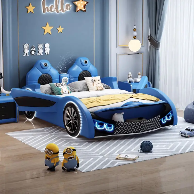 Children's Car Bed Leather Creative Race Car Double Bed Boy Girl Bedroom Furniture Bedroom Set Kids Bed — view 1