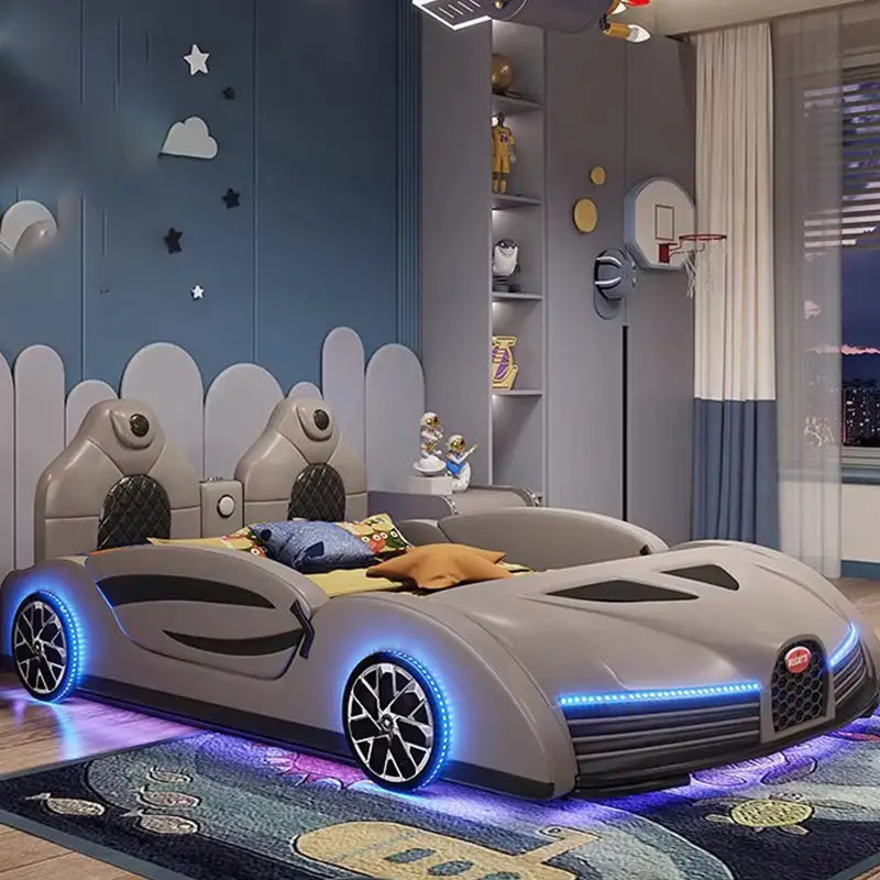Wholesale High Quality Wooden Full Size Bedroom Furniture Children Race Car Bed With Music for Boy Kids Beds — image 5