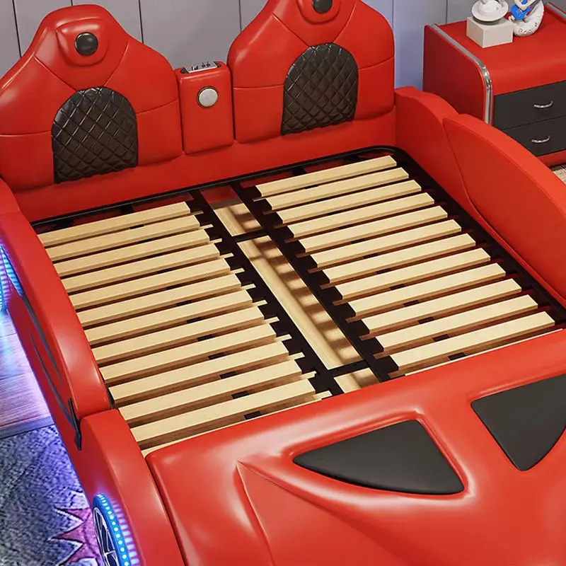 Wholesale High Quality Wooden Full Size Bedroom Furniture Children Race Car Bed With Music for Boy Kids Beds — image 6