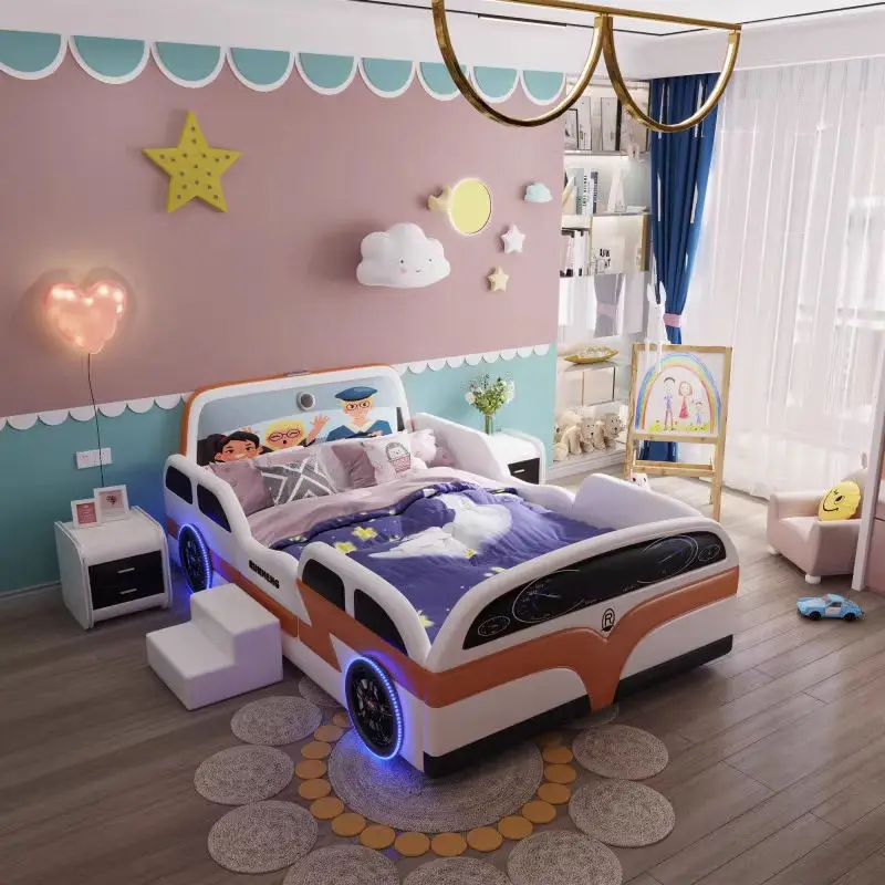 High Quality Kids' Race Car Beds Children Bedroom Furniture With Led Light and Music Kids Bed — image 2