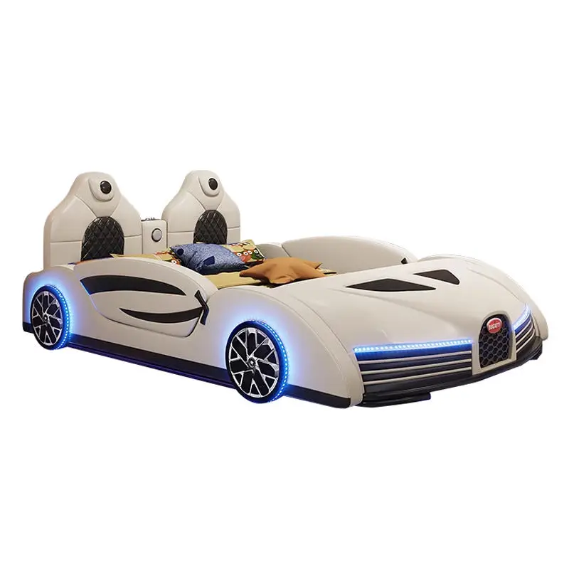 Wholesale High Quality Wooden Full Size Bedroom Furniture Children Race Car Bed With Music for Boy Kids Beds — image 7