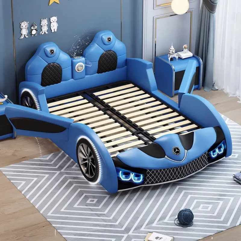 Children's Car Bed Leather Creative Race Car Double Bed Boy Girl Bedroom Furniture Bedroom Set Kids Bed — image 2