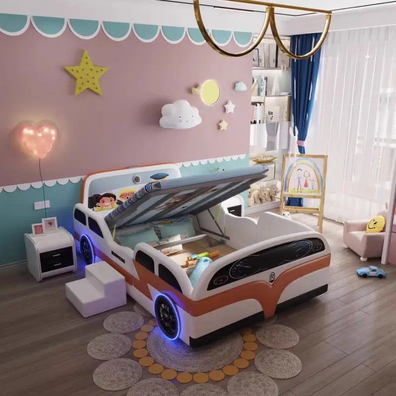 High Quality Kids' Race Car Beds Children Bedroom Furniture With Led Light and Music Kids Bed — image 3