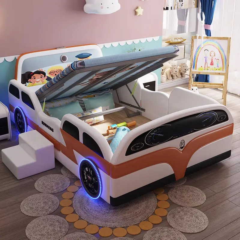 High Quality Kids' Race Car Beds Children Bedroom Furniture With Led Light and Music Kids Bed — image 4