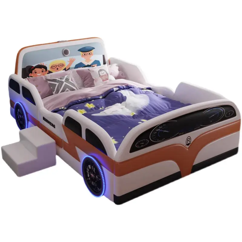 High Quality Kids' Race Car Beds Children Bedroom Furniture With Led Light and Music Kids Bed — image 5