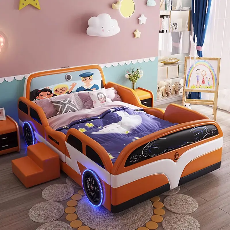 High Quality Kids' Race Car Beds Children Bedroom Furniture With Led Light and Music Kids Bed — image 6
