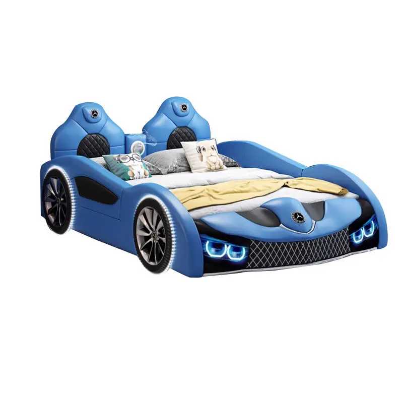 Children's Car Bed Leather Creative Race Car Double Bed Boy Girl Bedroom Furniture Bedroom Set Kids Bed — image 5